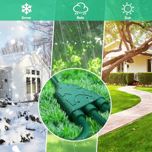 25FT Outdoor Extension Cord with 3 Outlets for Christmas Lights