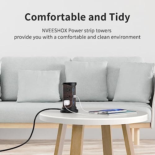 Wood Grain Surge Protector Power Strip, 4 Fixed Outlets, 3 USB Ports, 6.5 FT Cord, Surge Protection