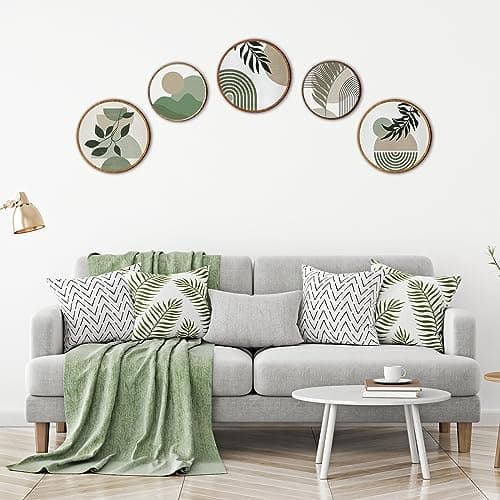 Qunclay 5 Pcs Greenery Bohemian Geometric Wood Wall Art for Living Room & Bedroom