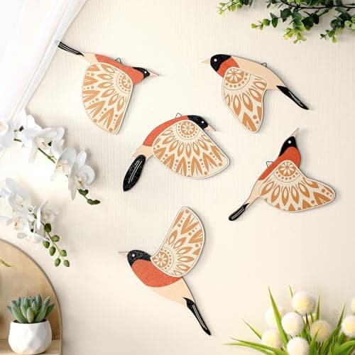 Rustic Blue Wooden Bird Wall Art for Living Room Kitchen Office Gift — Orange