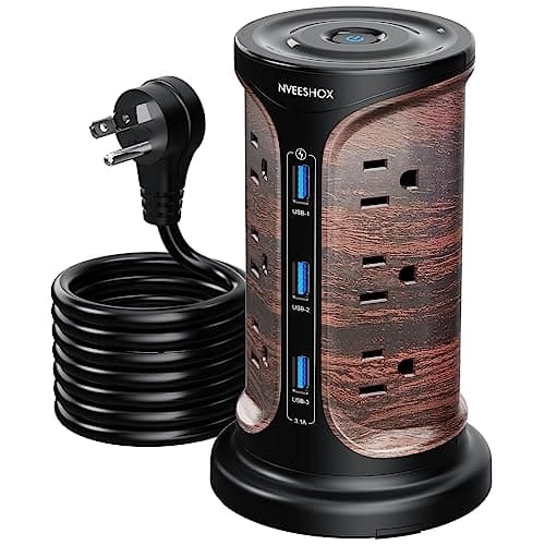 Wood Grain Surge Protector Power Strip, 4 Fixed Outlets, 3 USB Ports, 6.5 FT Cord, Surge Protection