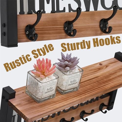 Rustic Wall Mounted Coat Rack with Hooks and Shelf