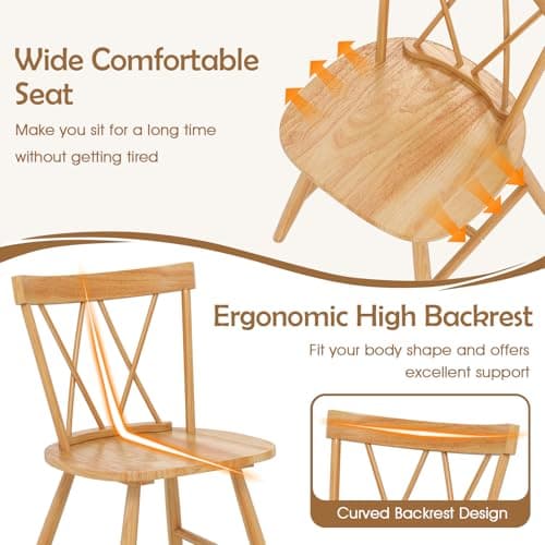Giantex Natural Rubber Wood Farmhouse Dining Chair Set of 4