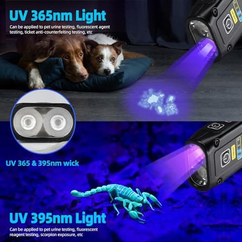 DARKBEAM 365+395 Blacklight Flashlight, High Lumen USB-C Rechargeable Red Light Emergency Power