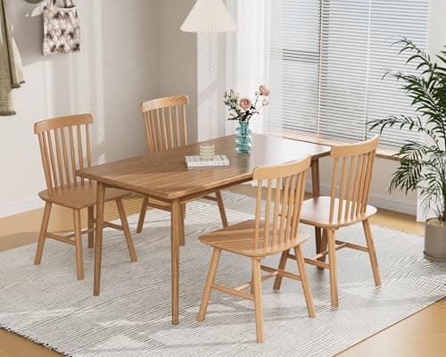 4-Piece Farmhouse Solid Wood Windsor Dining Chair Set with Spindle Back