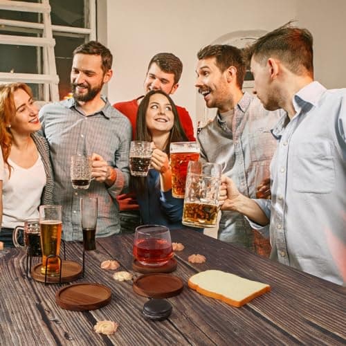 4 Pcs Absorbent Wooden Coasters with Holder for Table Protection