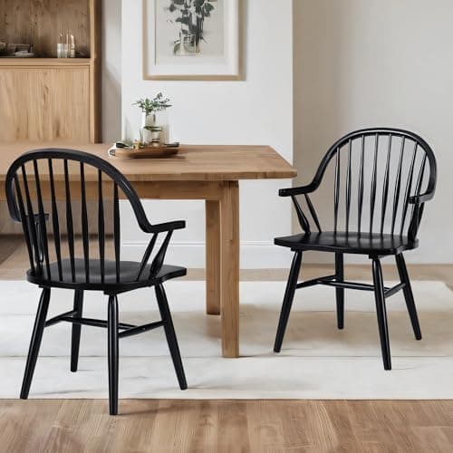 DUHOME Black Windsor Dining Chair Set of 2 with Arms