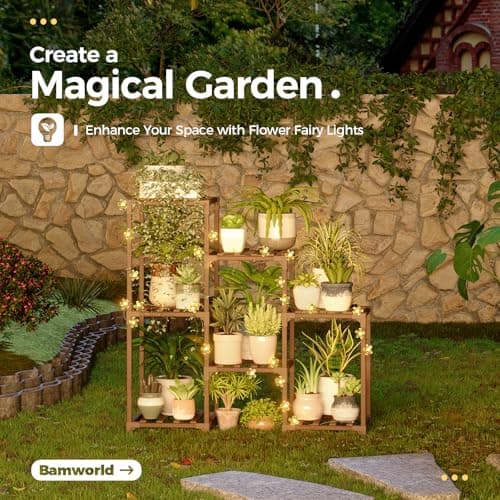 Bamworld Battery Powered Flower Fairy Lights Plant Stand for Living Room