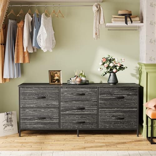 7-Drawer Dresser & 43-55 TV Stand, Wide Fabric Chest, Charcoal Grain