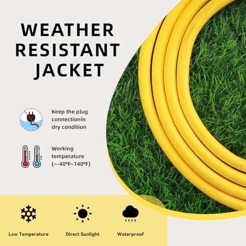 6ft Outdoor Heavy Duty Extension Cord, 15 AMP, SJTW, 3 Prong Grounded, Yellow