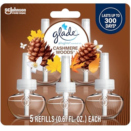 Glade PlugIns Cashmere Woods Air Freshener, 3.35 Fl Oz, 5 Count