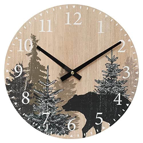 Cabin Bear 12 Inch Silent Wood Wall Clock