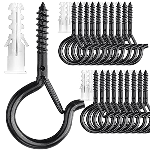 PlusRoc 20 Pack Heavy Duty Black Eye Hooks for String Lights and More