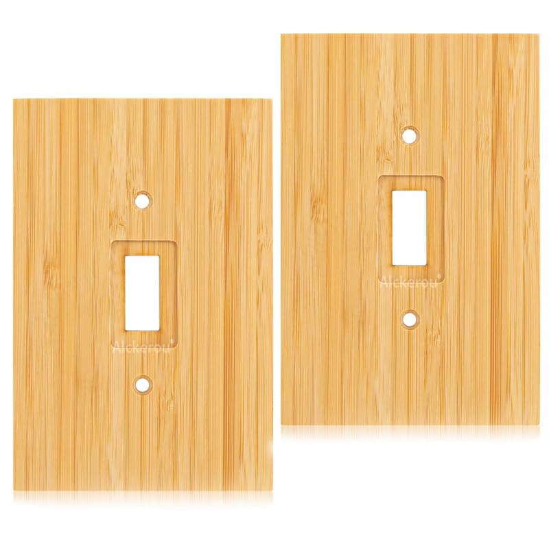 Solid Bamboo Light Switch Plate, Decorative Raw Wood Cover 4.8" x 3.14" Single Toggle — 2PC-6K Wall Plate 1