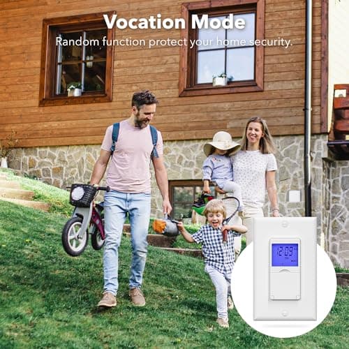 BN-LINK 7-Day Programmable Wall Switch for Lights, Fans & Motors - White (Blue Backlight)
