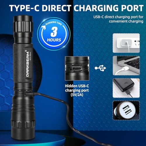 DARKBEAM UV Flashlight 395nm Blacklight, Powerful USB-C Rechargeable LED Ultraviolet Flashlight for Pet Urine Detection