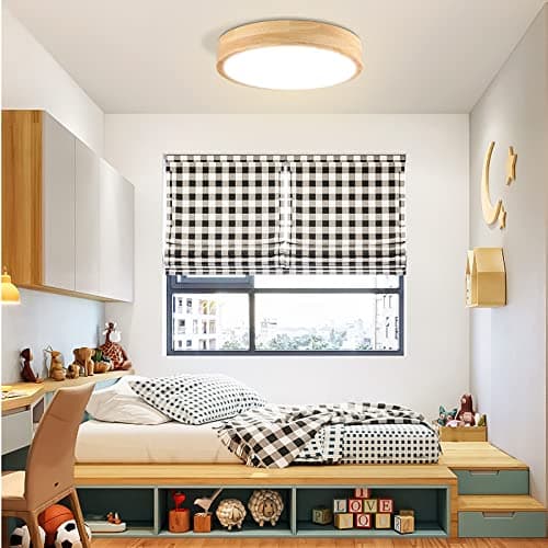 12 Inch 24W Wood Flush Mount Ceiling Light for Bedroom, Kitchen & Hallway, Natural White 4500K