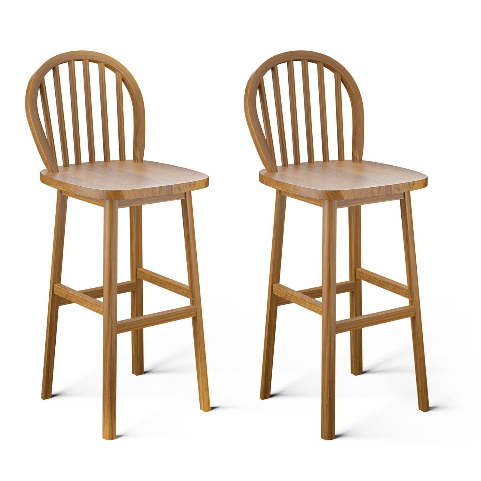 COSTWAY Windsor Bar Stools, 30 Inch Back With Footrest, Easy Assembly, Natural