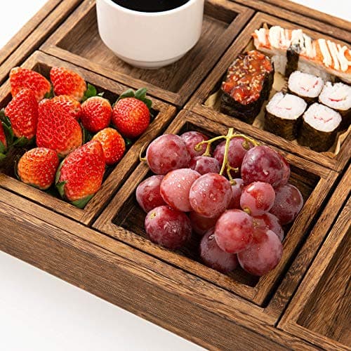 Yangbaga Rustic Wooden Serving Trays with Handle - Set of 7 Rectangular Platters