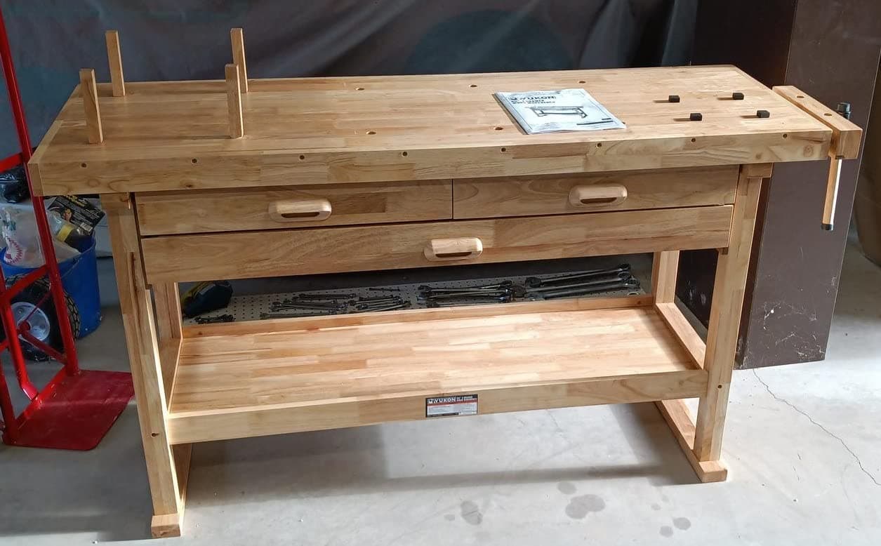 Windsor Design Workbench with 3 Drawers, 60 Hardwood Surface