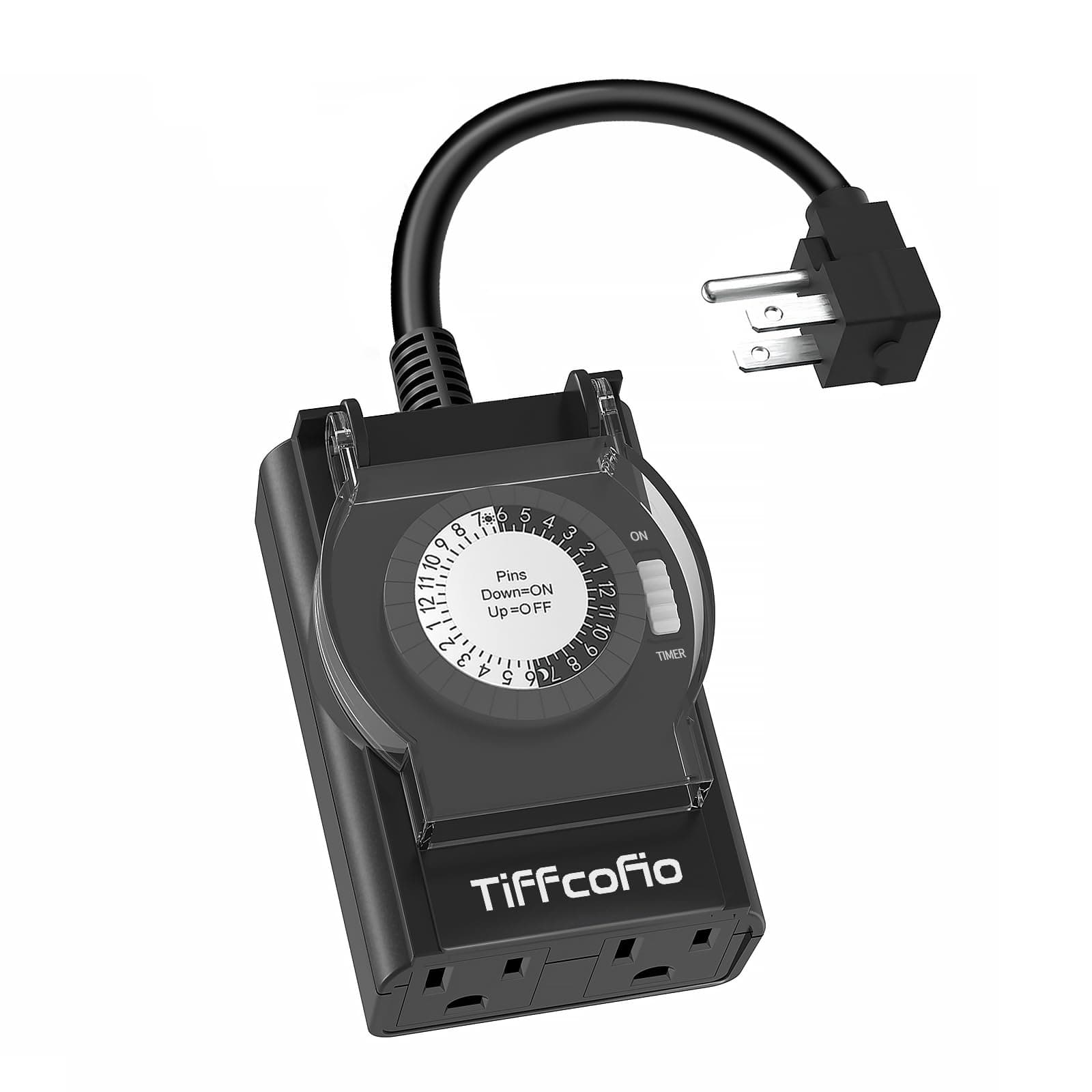 Heavy Duty Outdoor Timer with 2 Outlets, 24 Hour Waterproof Mechanical Light Timer