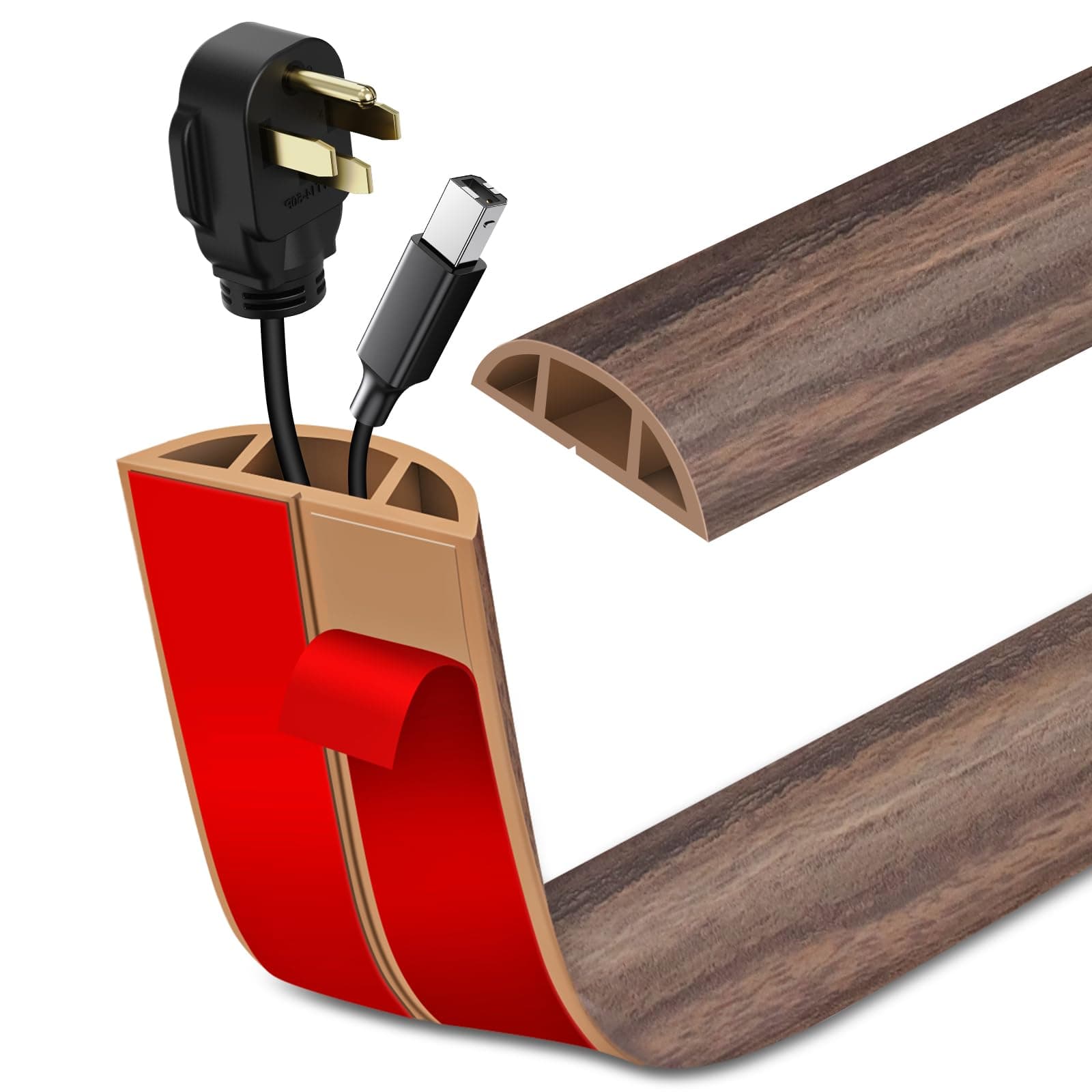 Smoked Brown Wood Floor Cord Cover 0.47"x0.27" (3.3Ft) Cable Hider