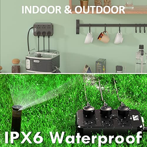 Weatherproof IPX6 Outdoor Power Strip with 6 Outlets & 3 USB Ports (Black)