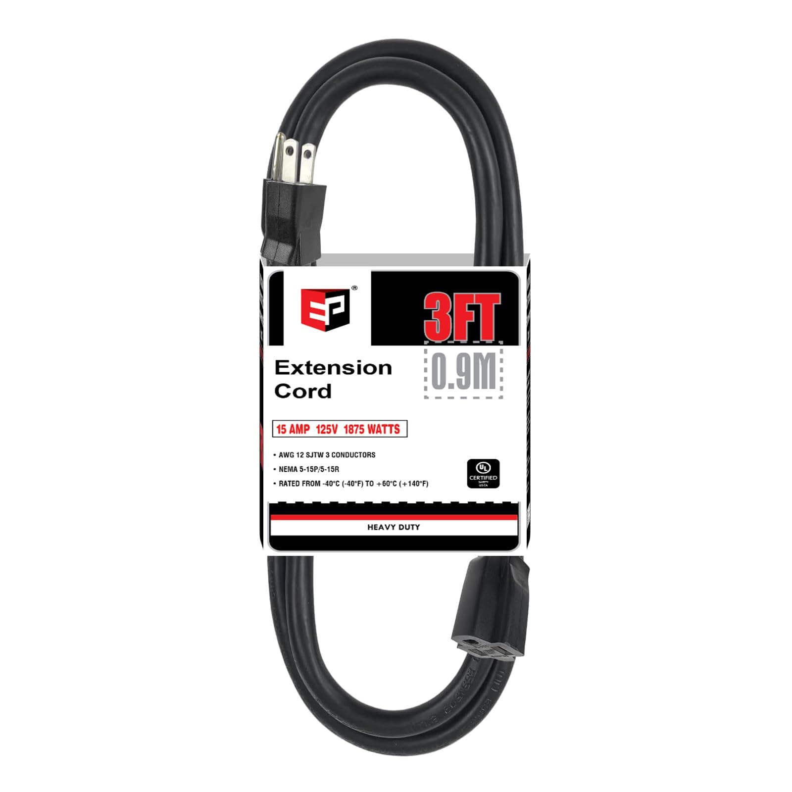 EP 3 Heavy Duty Black 12/3 SJTW Extension Cord - Lawn, Garden, Appliances