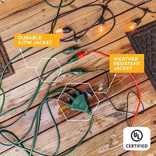 Outdoor Extension Cord 1 to 3 Splitter, Green
