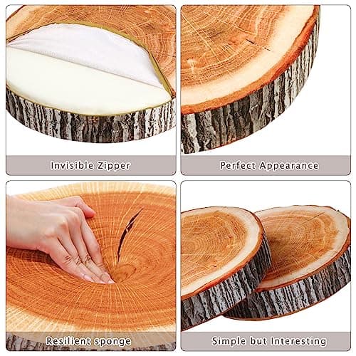 Unittype 6 Pcs Round Wood Decor Throw Pillow with Natural Digital Printing for Living Room Bedroom