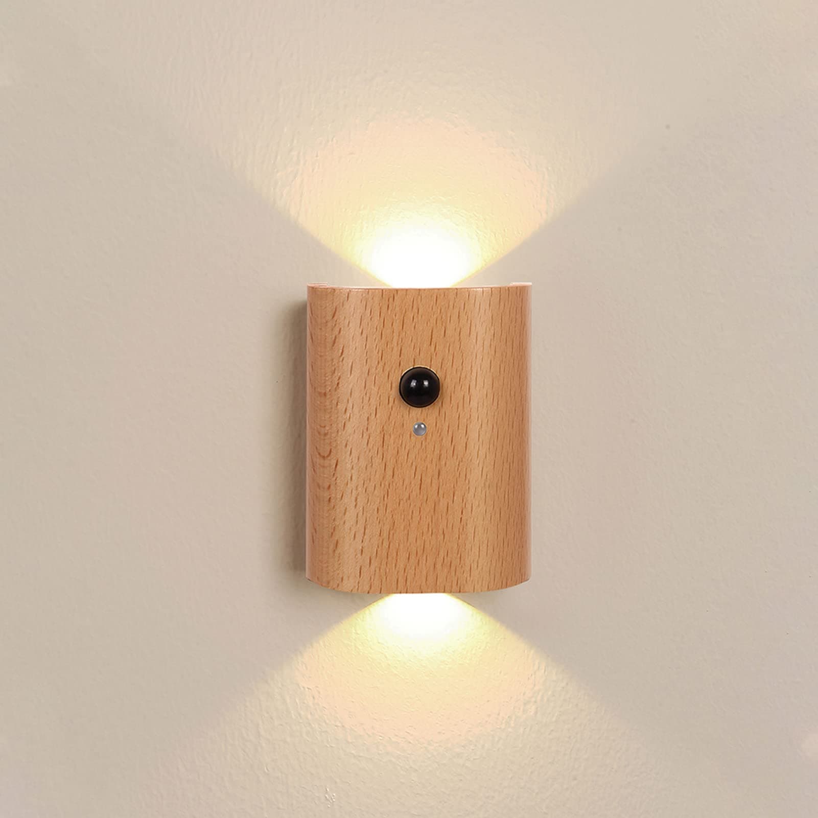 LANDGOO White Ash Wood Motion Sensor Step Light Rechargeable LED Indoor Wall Lamp