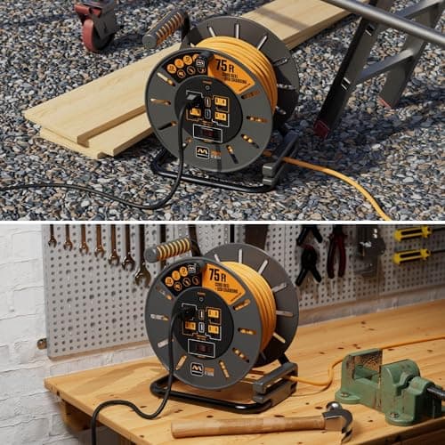 75ft Retractable Cord Reel with Safety Overload Protection and 4 Outlets, 2 USB Ports