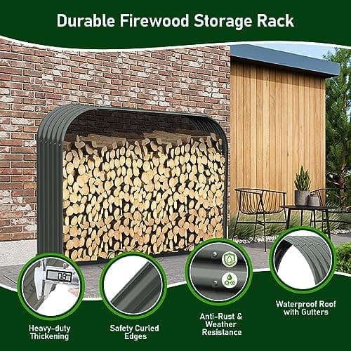 Galvanized Steel Firewood Storage Shed for Outdoor Use