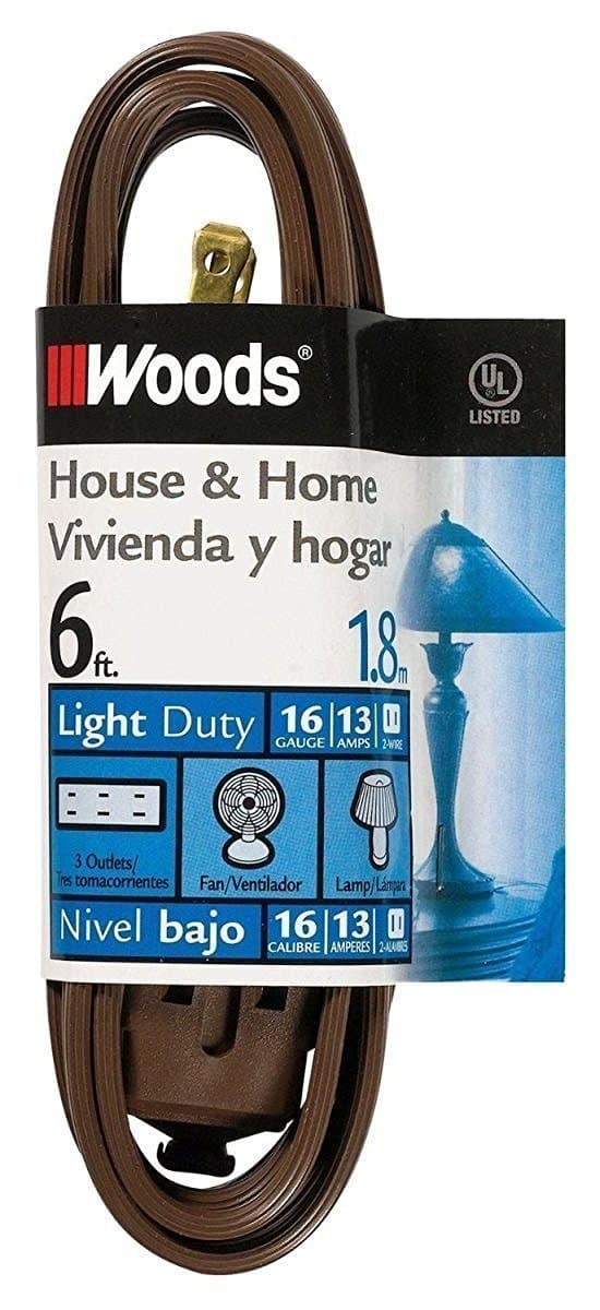 Woods 6ft 16 Gauge 3-Outlet Cube Tap Extension Cord, Brown