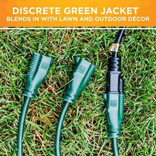 Outdoor Extension Cord 1 to 3 Splitter, Green