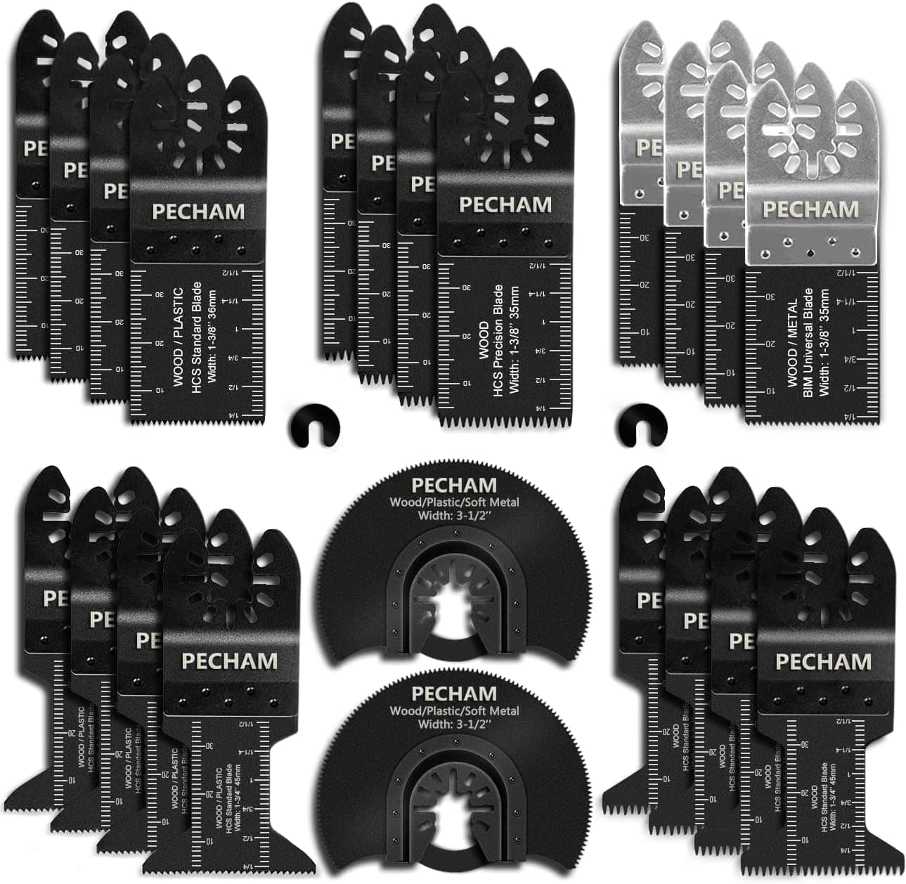 PECHAM 24PCS Universal Wood Metal Oscillating Saw Blades Fit Porter Cable Black & Decker