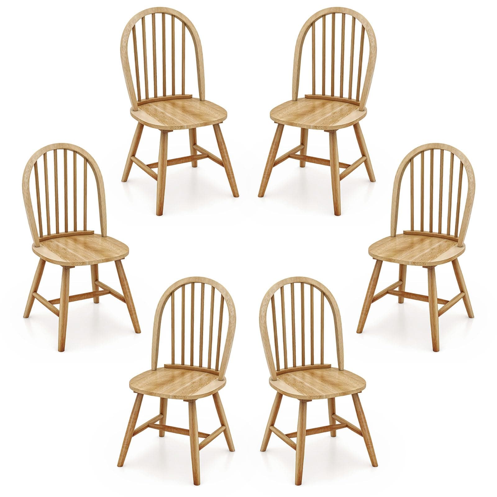 Safeplus Oak Dining Chairs Set of 6, Spindle Back for Farmhouse Kitchen