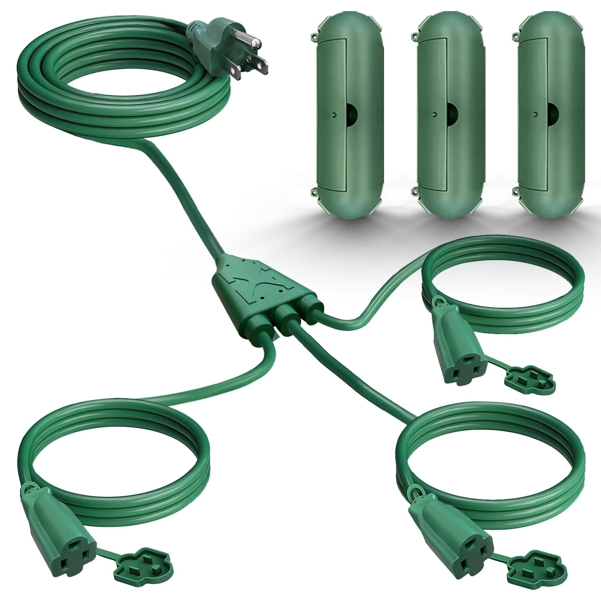 25FT Outdoor Extension Cord with 3 Outlets for Christmas Lights
