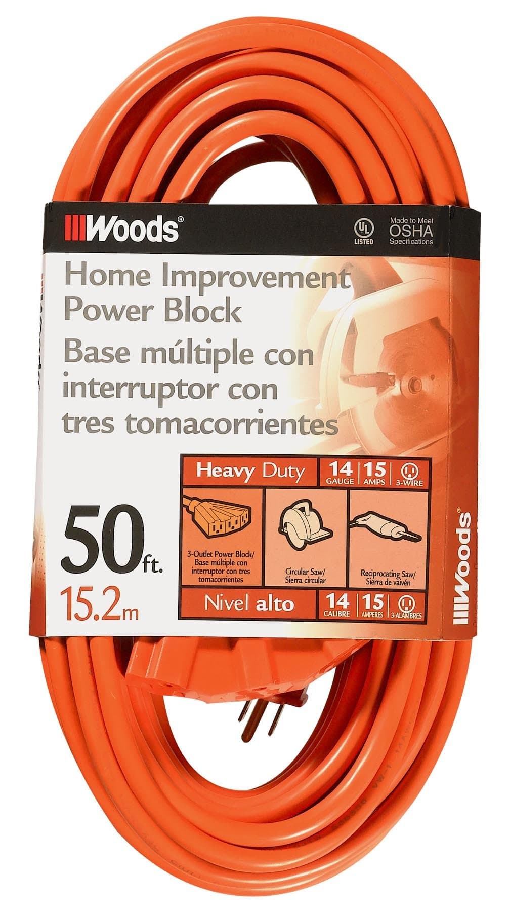 Outdoor Multi-Outlet Extension Cord for Outdoor Use; 50-Foot; Orange