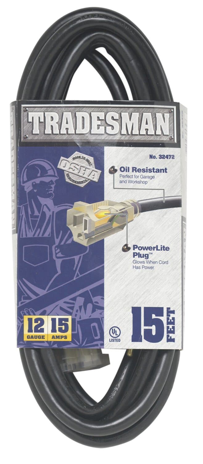 Durable 15-Ft Lighted Extension Cord for Indoor/Outdoor Use; 1 Pack