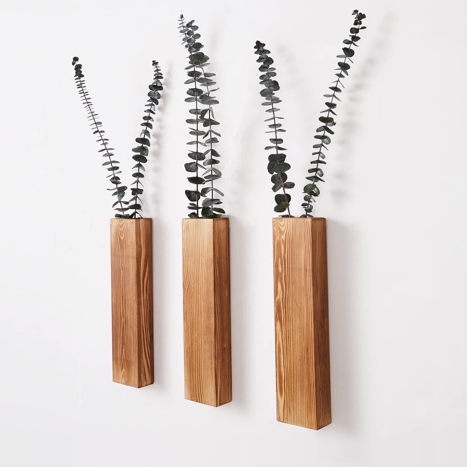 3-Pack Slim Wood Wall Planters for Artificial Plants & Dried Flowers