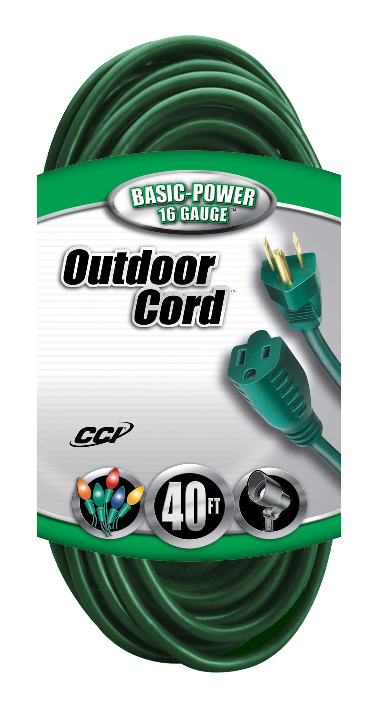 Woods 40ft 16-Gauge Outdoor Extension Cord, SJTW, Green