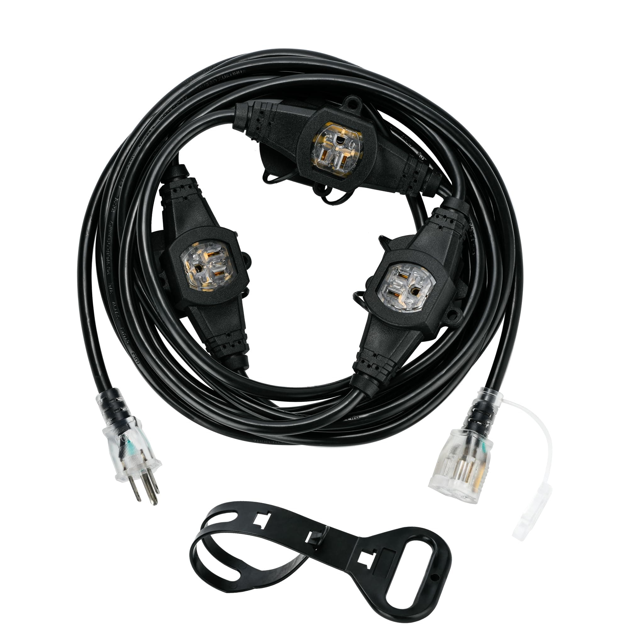 ETL Listed 20FT 16 Gauge Multi-Outlet Extension Cord, 4 Weatherproof Outlets, Ideal for Stage, Garden, & Christmas