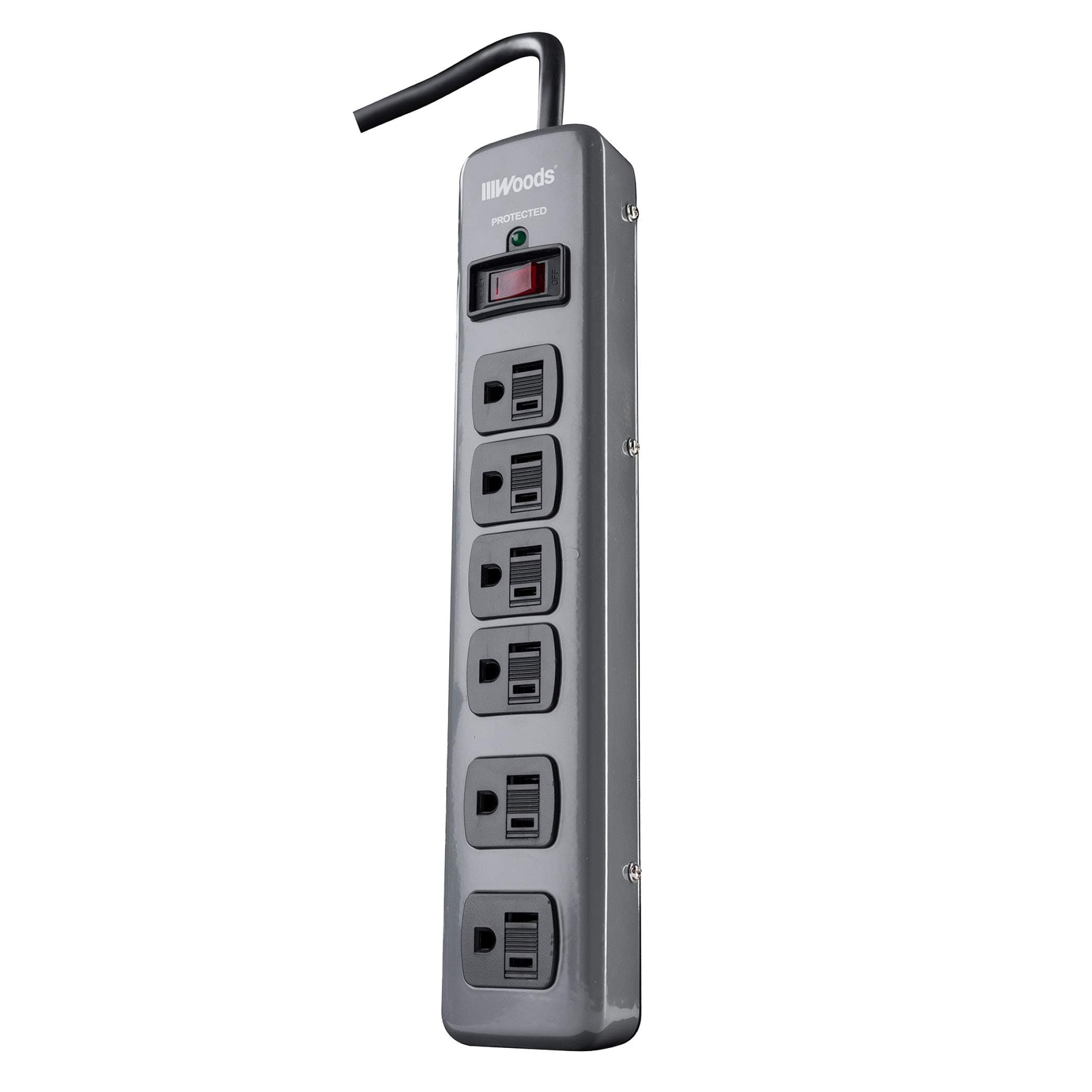 Metal Surge Protector with 6 Outlets and 3' Cord for 900J Protection, One Size, Black