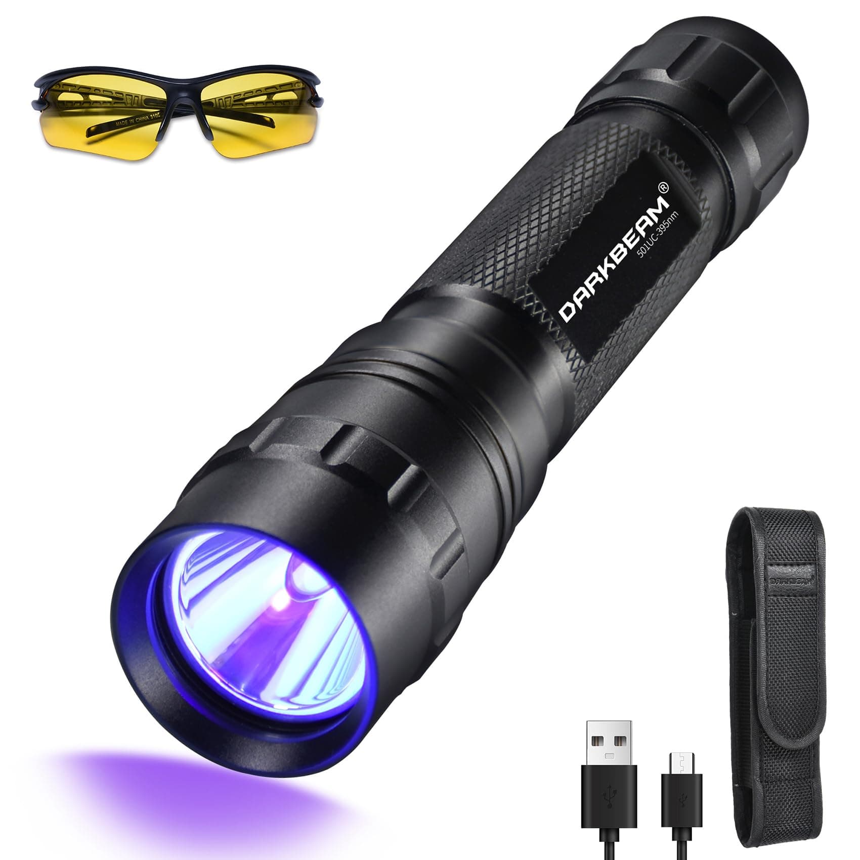 DARKBEAM UV Flashlight 395nm Blacklight, Powerful USB-C Rechargeable LED Ultraviolet Flashlight for Pet Urine Detection