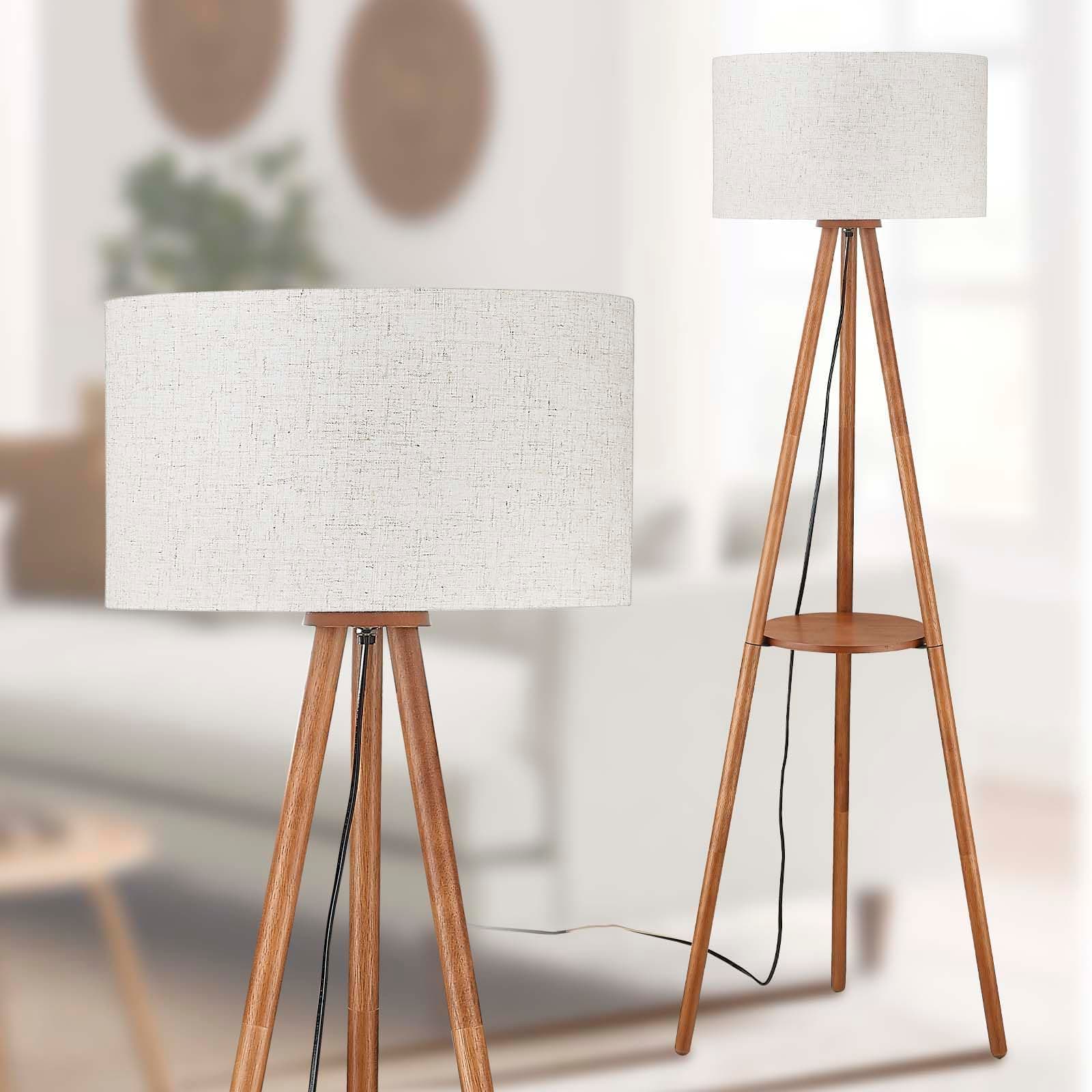 Brown Wooden Floor Lamp with 3 Color Temperature LED, Footswitch, ETL Listed