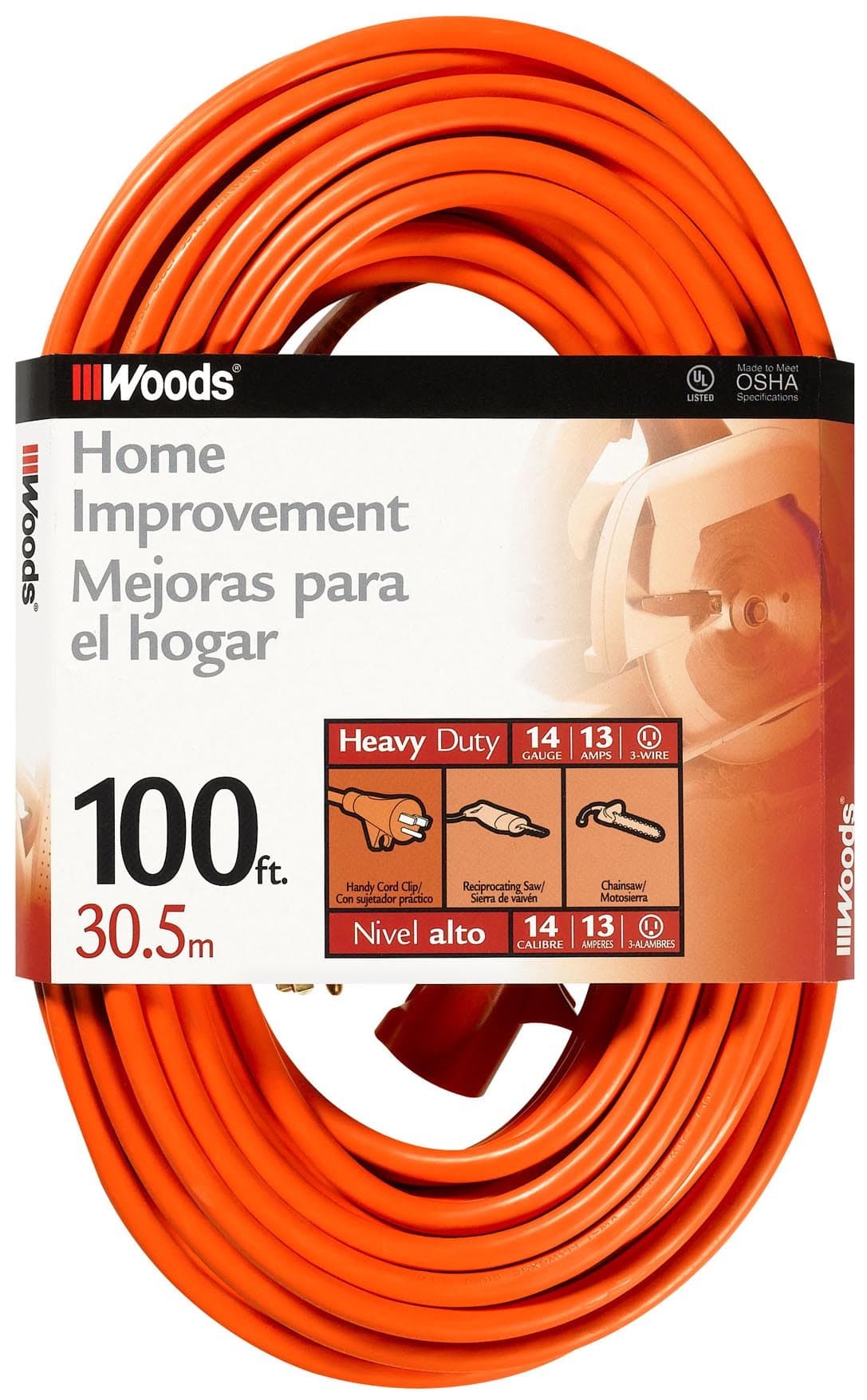 Woods 100-Foot Outdoor Orange SJTW Vinyl Extension Cord