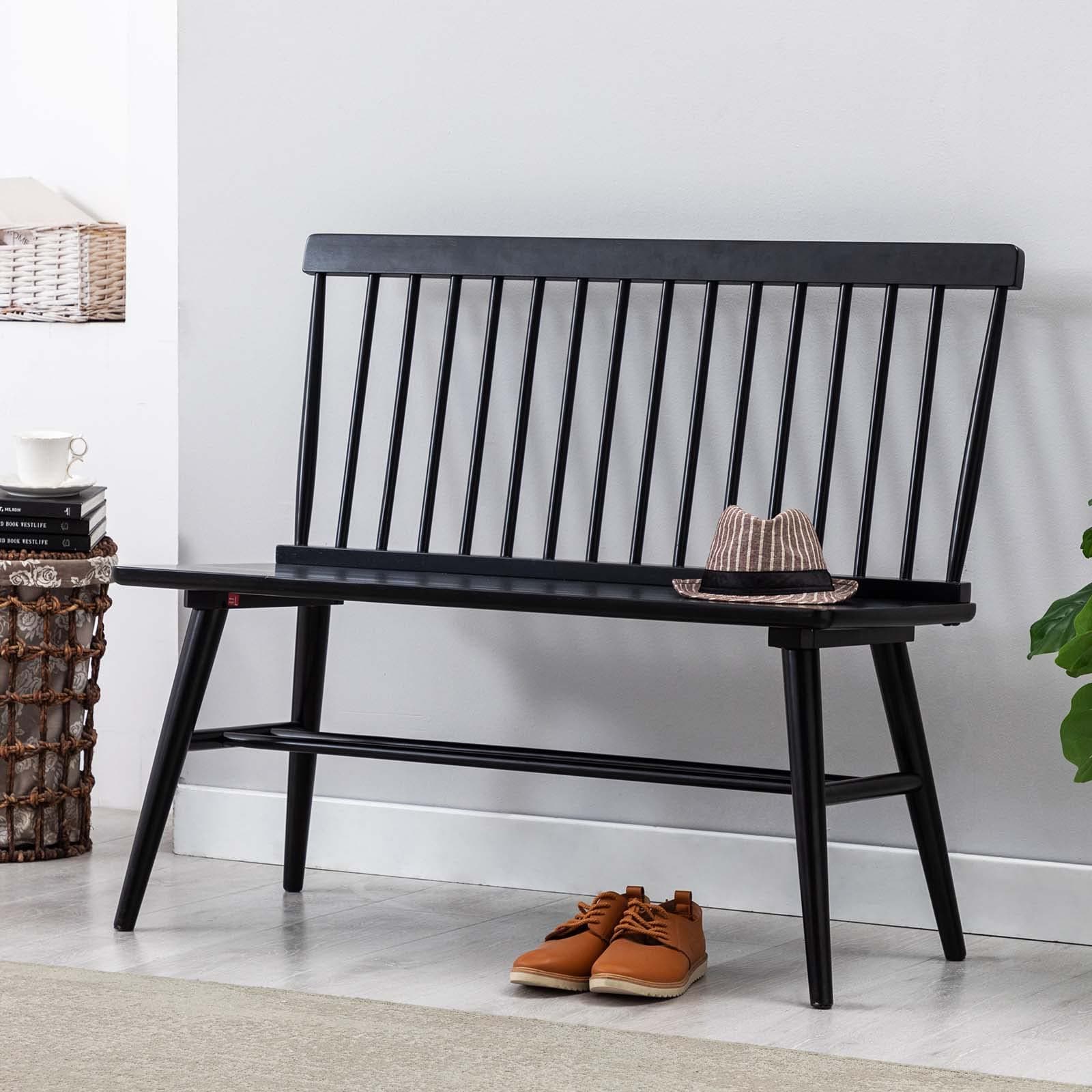 DUHOME Black Farmhouse Wooden Bench with Spindle Back for Entryway Balcony
