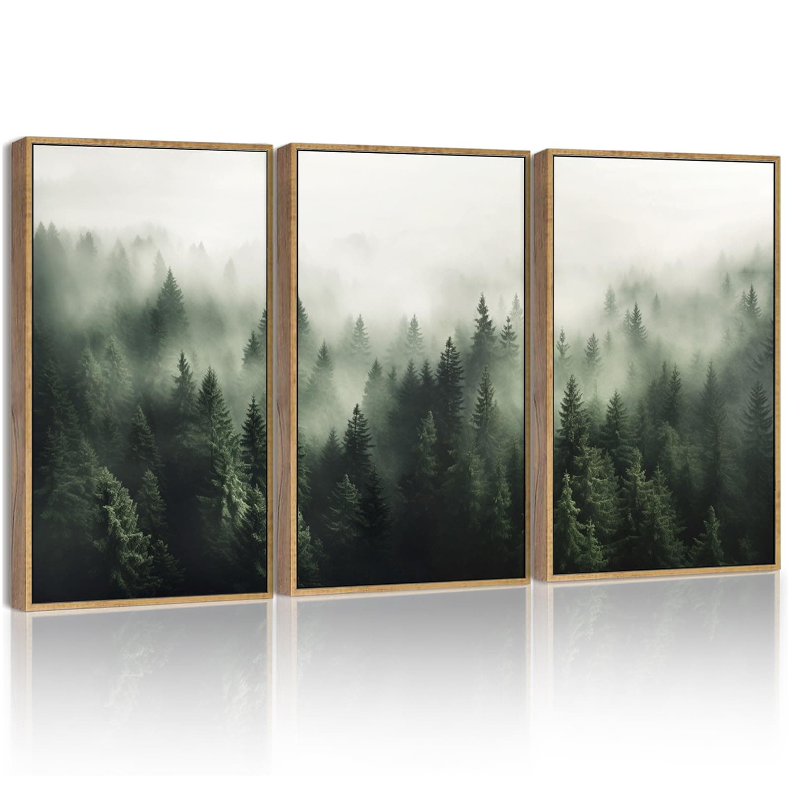 SHENIFY Green Fog Pine Tree Forest Canvas Art 11x14in Modern Framed Decor