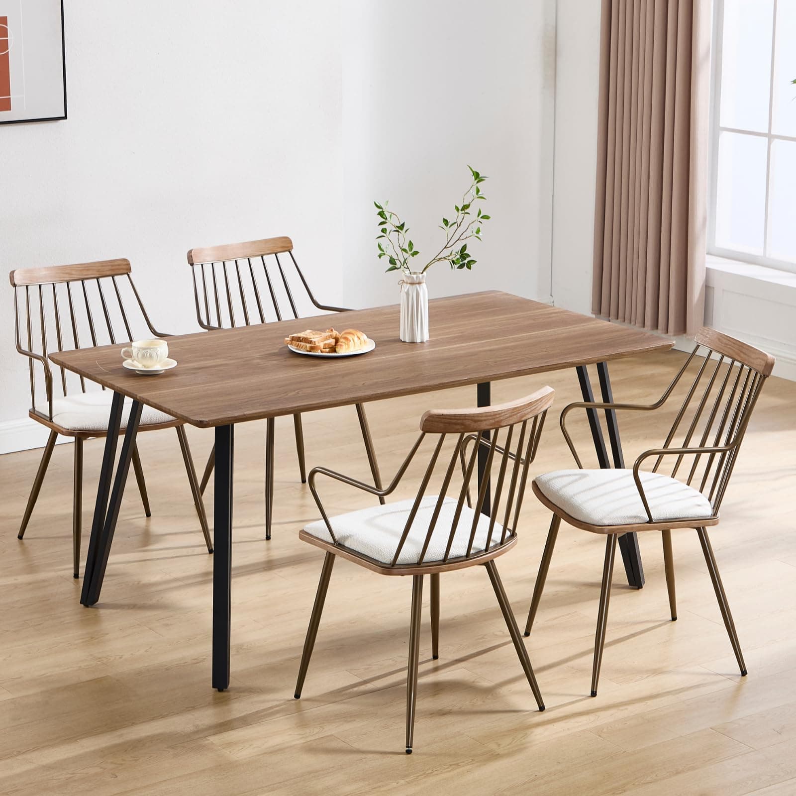 Guyou Beige Modern Dining Chair Set, Upholstered with Metal Legs